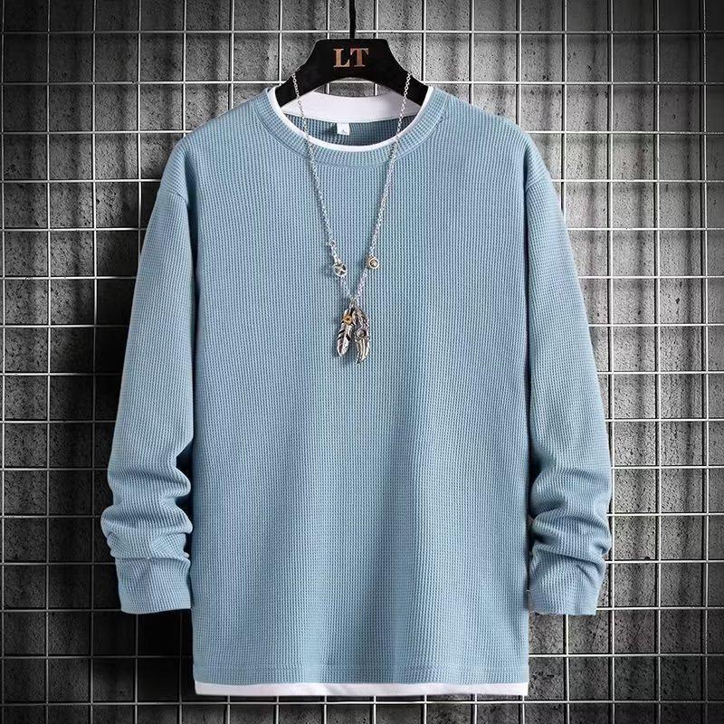 

Waffle Two-Piece Look Long-Sleeve Men s Sweatshirt for Spring/Autumn - Versatile Casual Top for Outer or Bottom Layer Wear 3XL синій