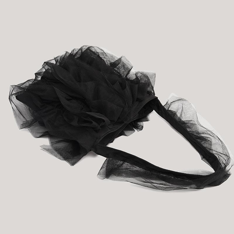 New Japanese sweet ballet mesh lace tulle pleated pearl splicing shoulder bag large-capacity women's bag