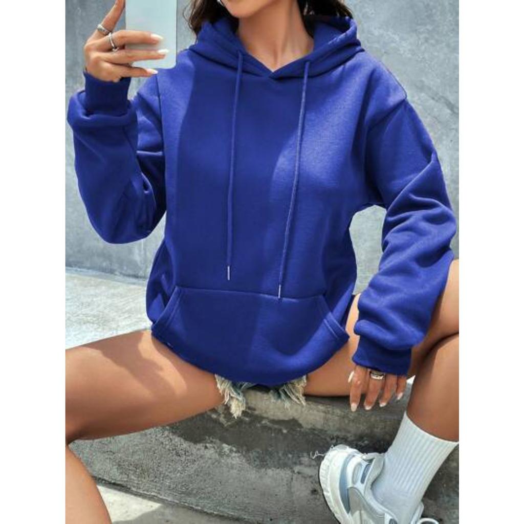 Damen Kapuzenpullover Langarm Lockerer Schnitt Einfarbige Lässige Pullover-Oberteile