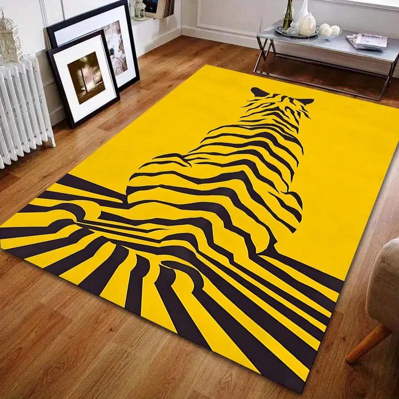 3D Unique Tiger Stripe Art Print Carpet Living Room Bedroom Bedside Sofa Floor Mat Home Non-slip Decor Area Rugs Wonderful Gift