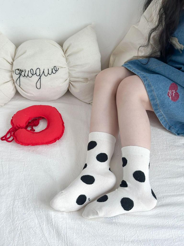 Дитячі осінні шкарпетки до середини гомілки з мультяшними горошками - Універсальний корейський стиль для хлопчиків та дівчаток