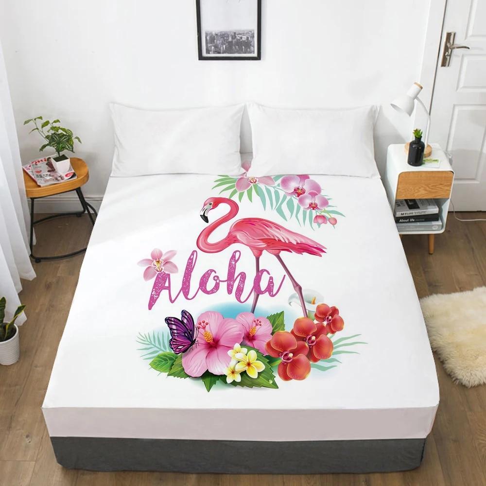 Bedding Mattress Cover Bed Fitted Sheets With Elastic Band Linens Queen/King Size Bedsheet 90/150/160X200CM Watercolor Flamingo