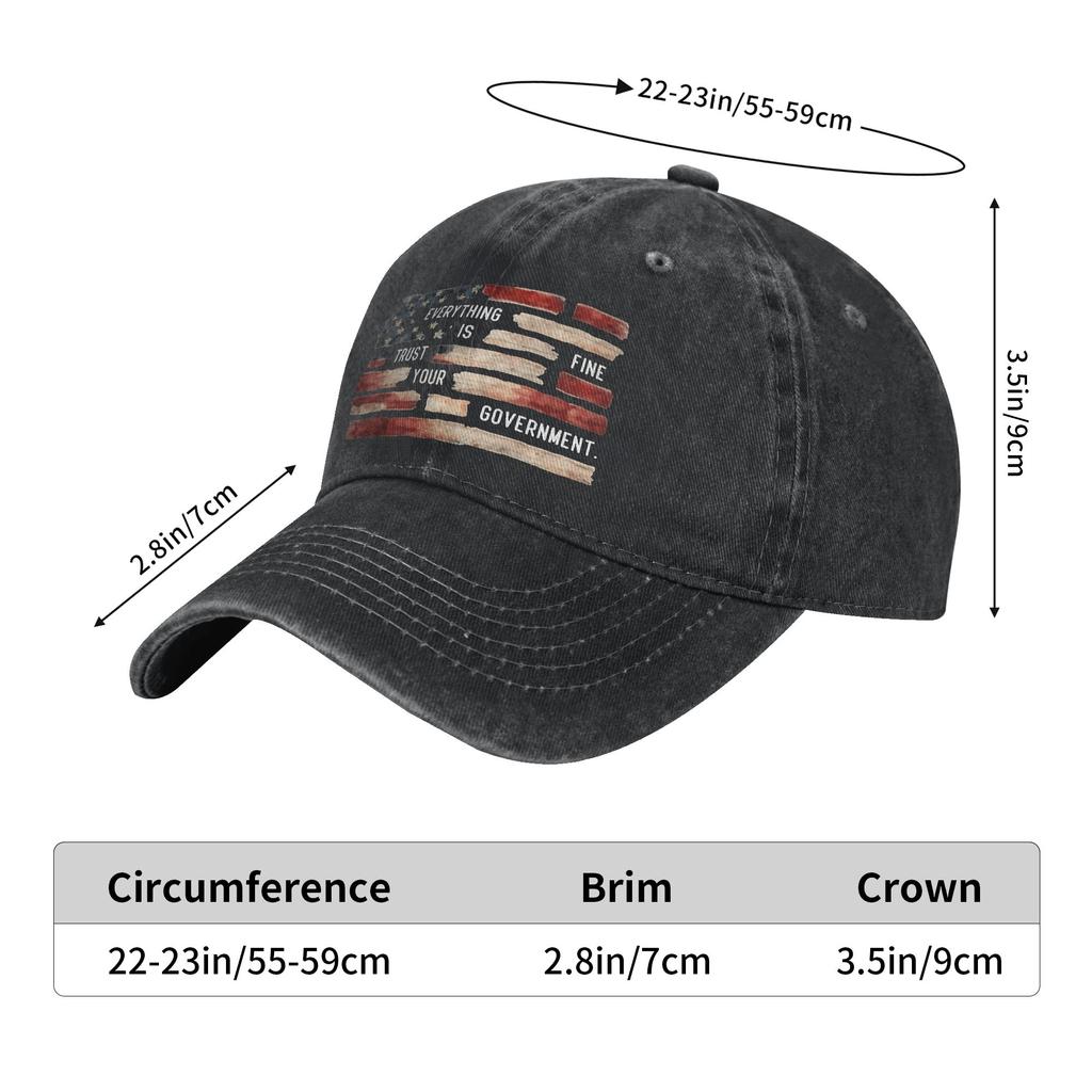 Washed Baseball Cap Everything Is Fine Trust Your GovernUnisext Spring Trucker Hat For UnisexTeens Rock Sun Baseball Caps