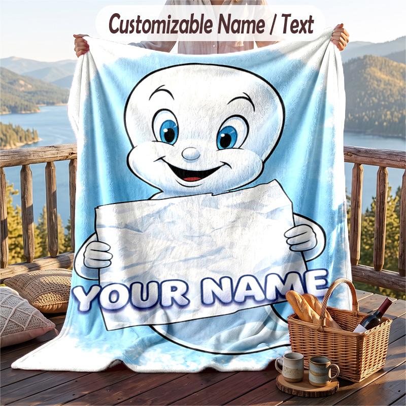 Custom Text Flannel Throw Blanket, Lightweight Cozy Bed Sofa BlanketCasper the Friendly Ghost