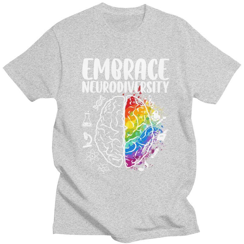 Embrace Neurodiversity Autism Awareness Colorful Brain TShirt Pure Cotton Tee Tops O Neck Tshirts Casual ShortSleeve Clothing