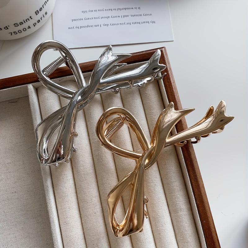 Sladká kovová mašle s klipem, protiskluzový klip "žralok", elegantní klip na culík, módní vlasový doplněk