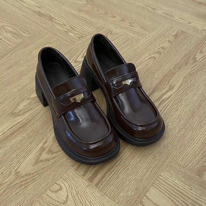 Fashion Spring Autumn Women's Loafers Retro Fashion Brown Height Increasing Anti Slip Pumps British Banquet Matching High Heels 2025