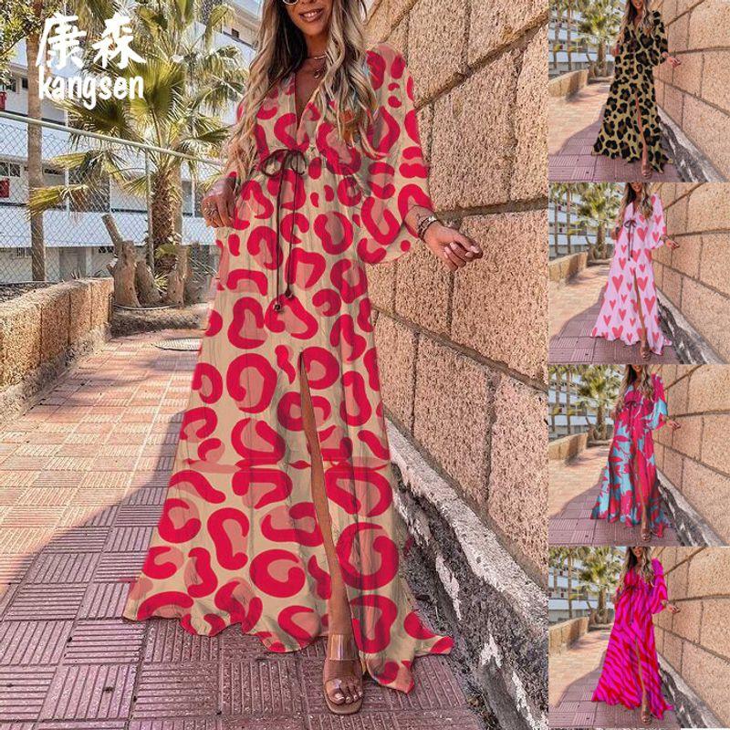 Women Elegant Printed Dress Women's Dress Pullover Elegant High Waist Fashion Print Chiffon Dress