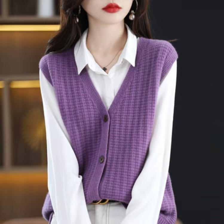 

Женский кардиган из шерсти с V-образным вырезом, однотонный - Модный, Универсальный, Свободного кроя Medium