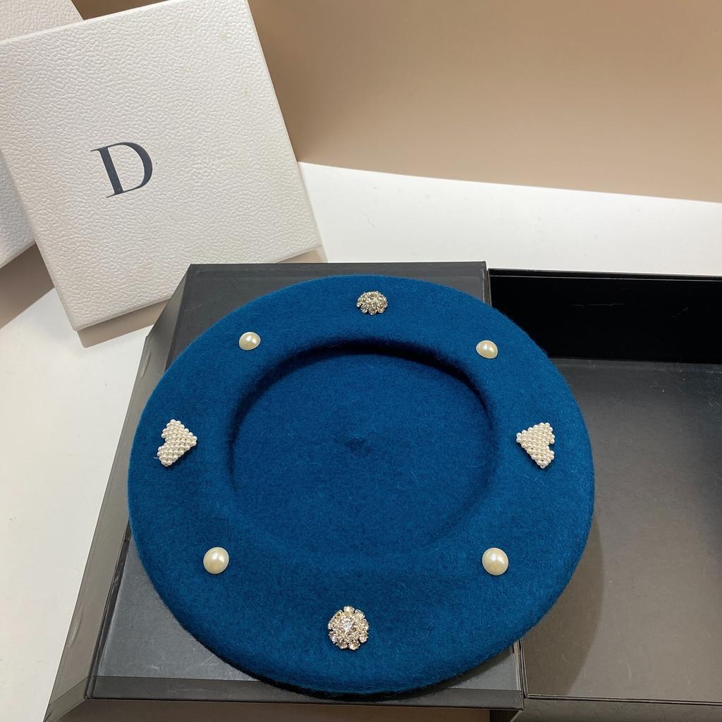 Foreign style sweet rhinestone painter hat autumn and winter versatile age-reducing socialite small fragrance pearl wool beret