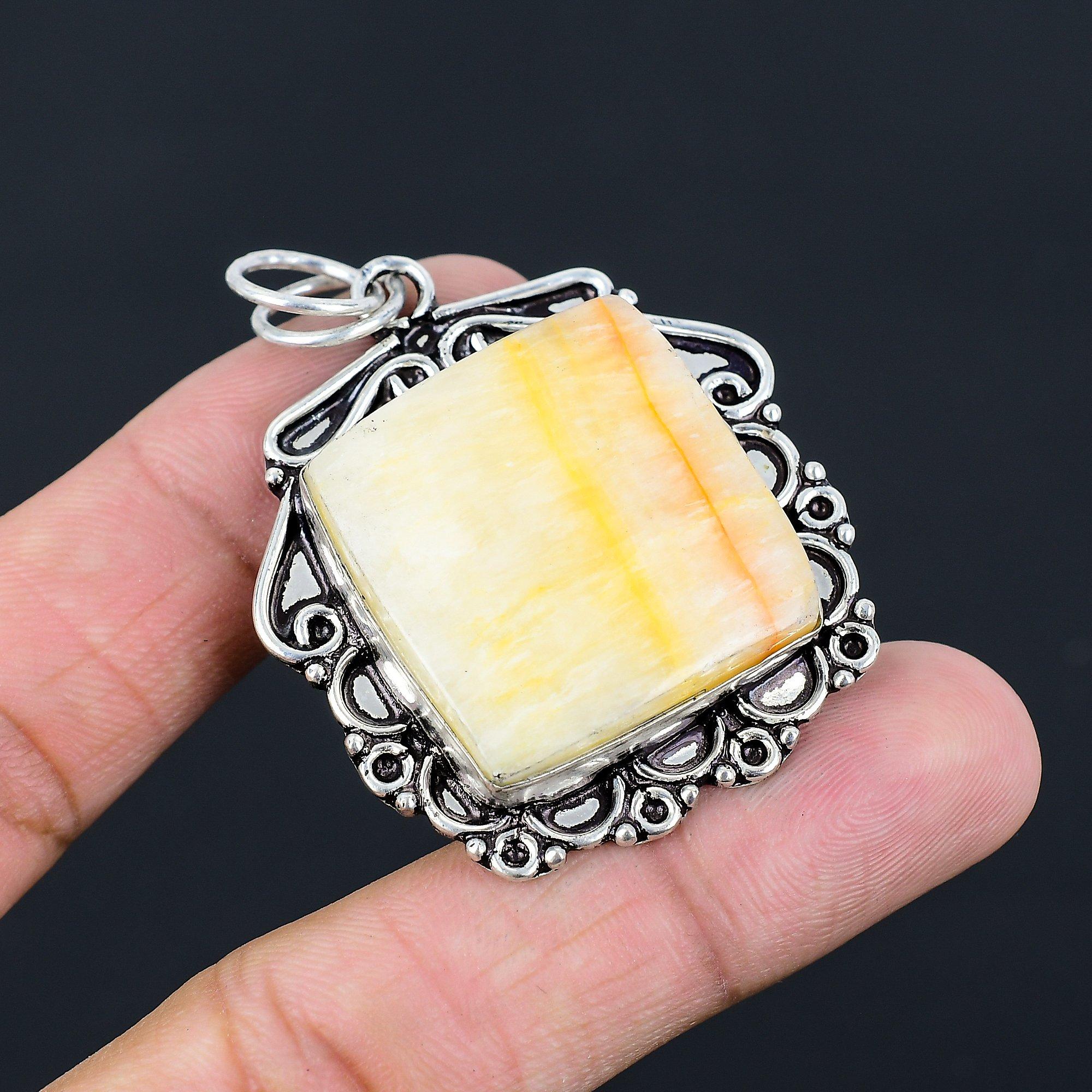 Daughters Day Deal Square Natural Aragonite Sterling Silver Wife Pendant Jewelry