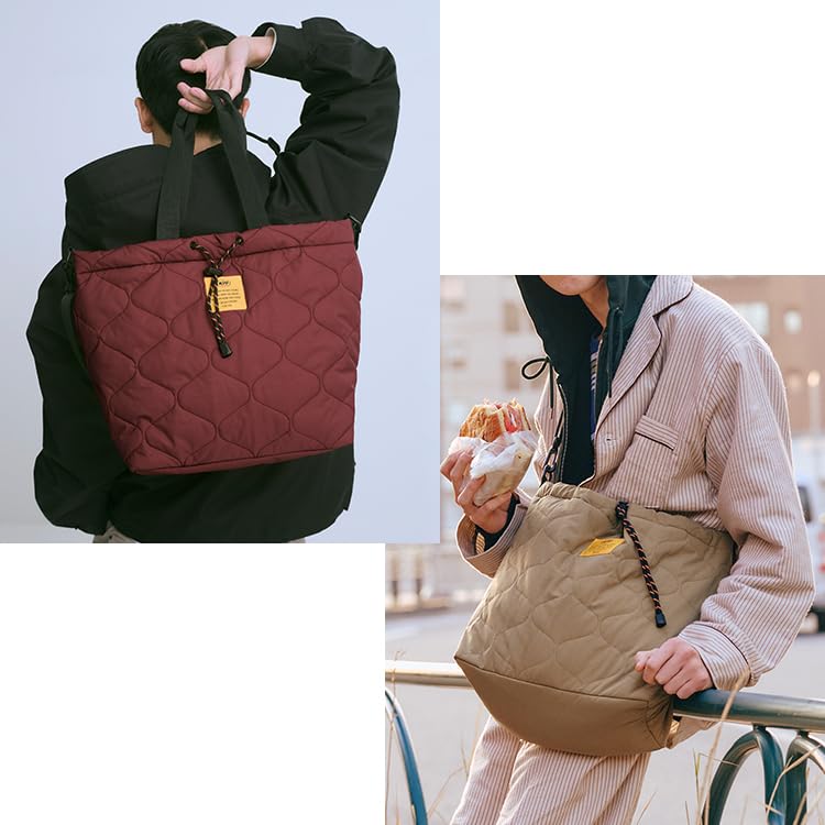 KiU Padded Drawstring Tote Large Shoulder Bag, Waterproof, Water-Repellent, Quilted, Capacity, Bag, Drawstring, Simple, Stylish, Cute, Casual,