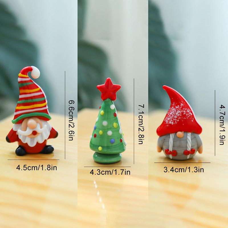 1PC Cartoon Image Handcrafted Fairy Garden Exquisite Glass Cute Christmas Tree Ornament Mini Santa Claus Figurines Desk Ornaments