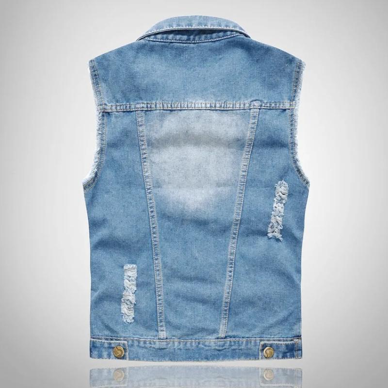 Men's Fashion Jeans Sleeveless Jacket Vest Male Black Blue Denim Jeans Vest  Man Cowboy Outdoors Waistcoat Mens Jacket Vest