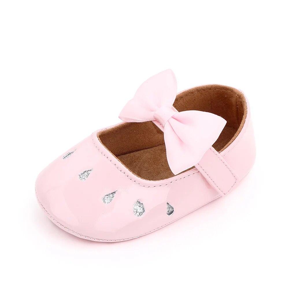 Baby Girl Princess Dress Shoes, Shiny Leather Bowknot Mary Jane Flats with Non-Slip Soft Sole