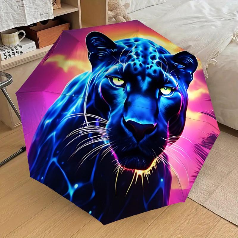 

1pc Neon Jaguar Print Fashionable Automatic Opening/Closing Folding Umbrella with 8 Iron Bones, Plastic Handle yy251015093