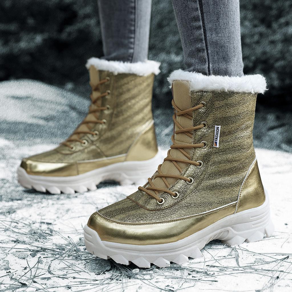 Winter Snow Boots Women Comfortable Plush Laced Anti-slip High-top Women Wear-resistant  Boots Soft Hiking Shoes Women