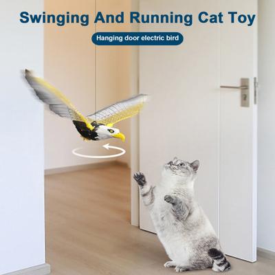 Simulation Bird Cat Toy Electric Hanging Flying Eagle/Parrot Toy Interactive Door Ceiling Swinging Animal Cat Teasering Toy for Indoor Cats