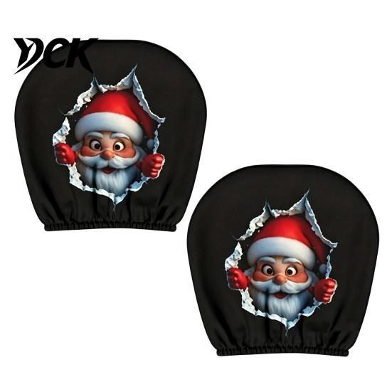 Holiday Themed Car Accessories 2Pcs Santa Headrest Covers, Christmas Printed Pillow Cases, Universal Fit Auto Interior Decoration for Most Vehicles,