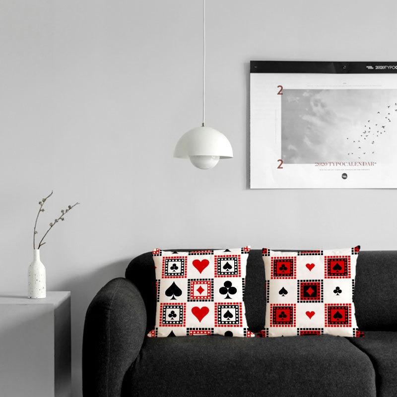 Juste de coussin carrée avec motif de poker, décoration de luxe pour la maison, accessoires magiques, cœur noir, bureau, canapé, voiture