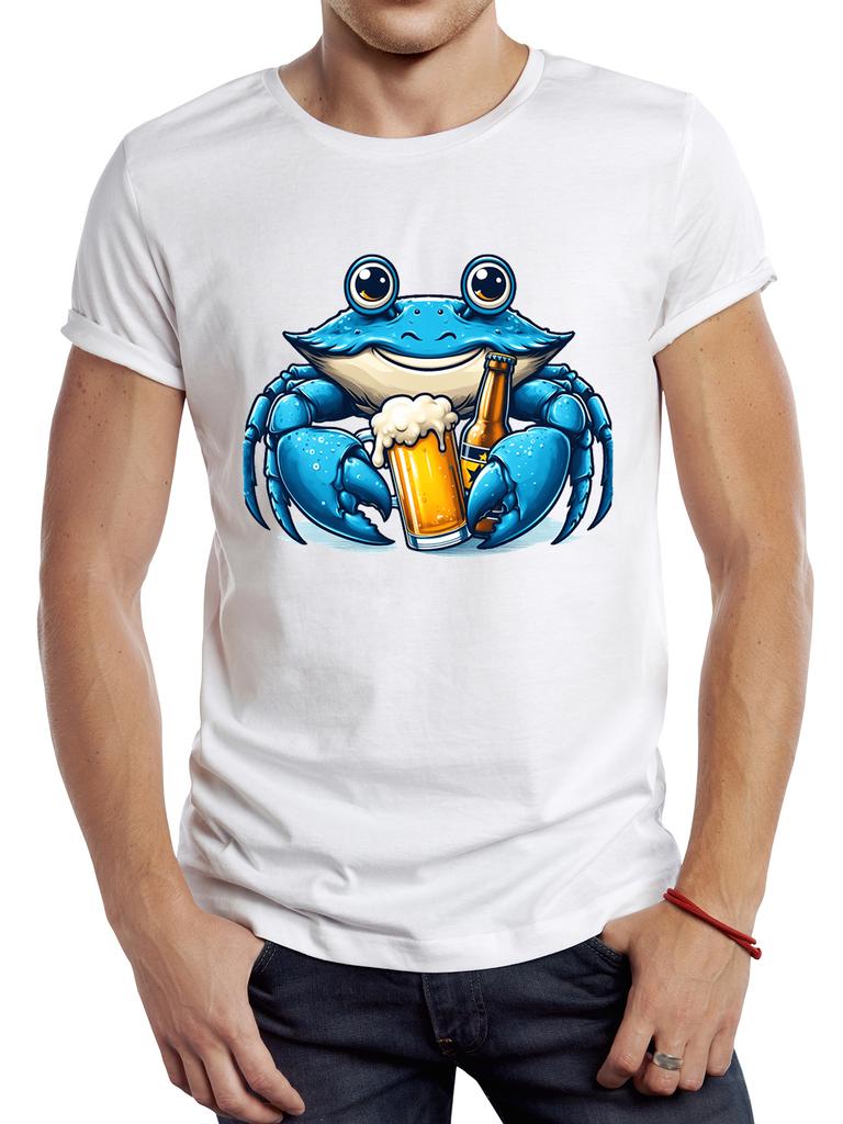 2025 new model TEEHUB Vintage Funny Blue Crab Men T Shirt Casual Holiday Beer Male Tops Hipster Retro Crab Drink Beer Printed Te