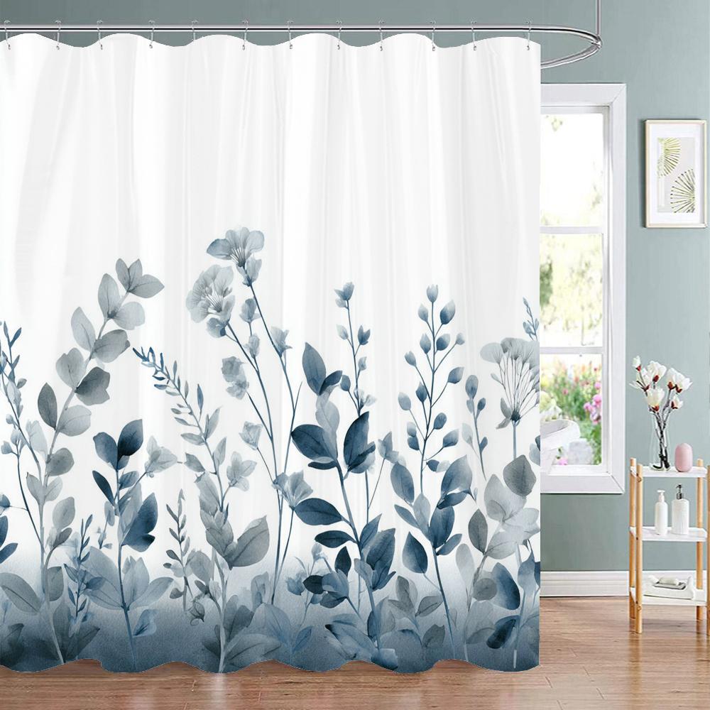 Modern Botanical Leaf Shower Curtain, Floral Plant Bathroom Decorative Shower Curtain, Polyester Shower Curtain With Hooks