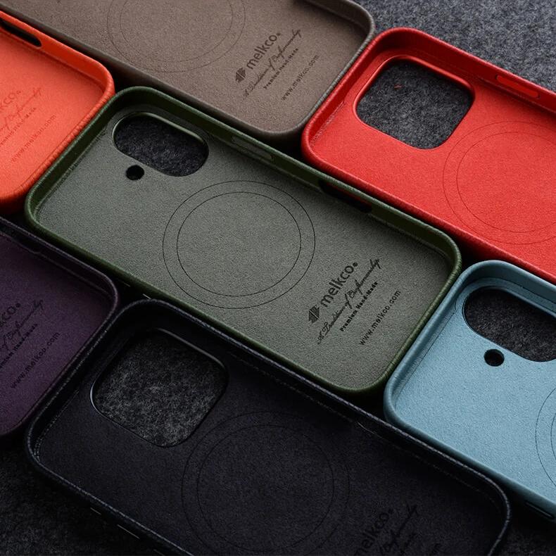 Melkco Ring Magnetic Charging Leather Case for iPhone 16 Pro Max 16 Plus Metal Camera Len Genuine Cowhide Full Protection Cover