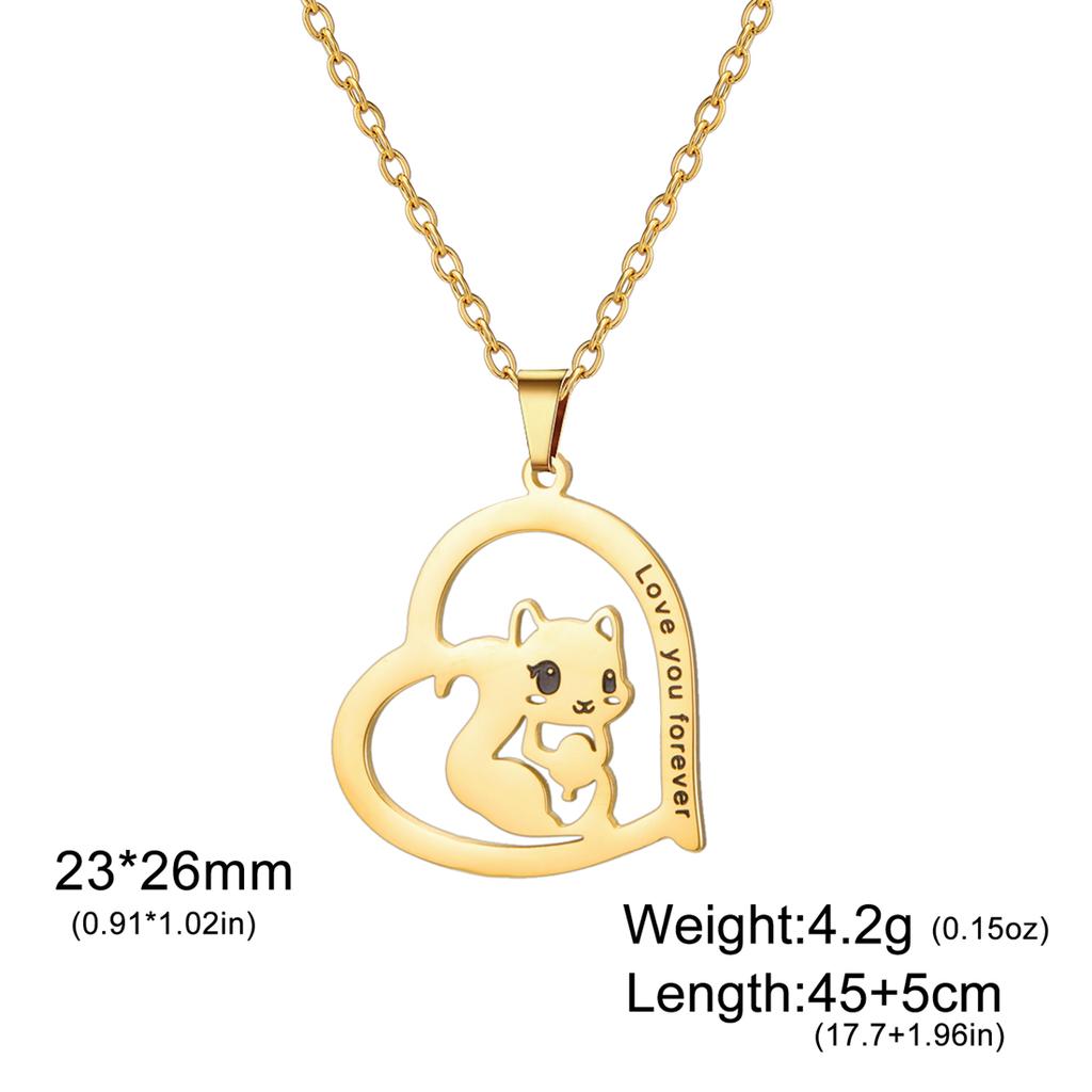  Heart Cute Squirrel Necklaces Stainless Steel Love You Forever Necklace For Women Valentine's Day Jewelry Gift