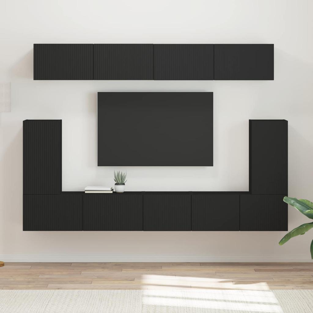 TV Cabinet Set 5 Pieces Black Engineered Wood