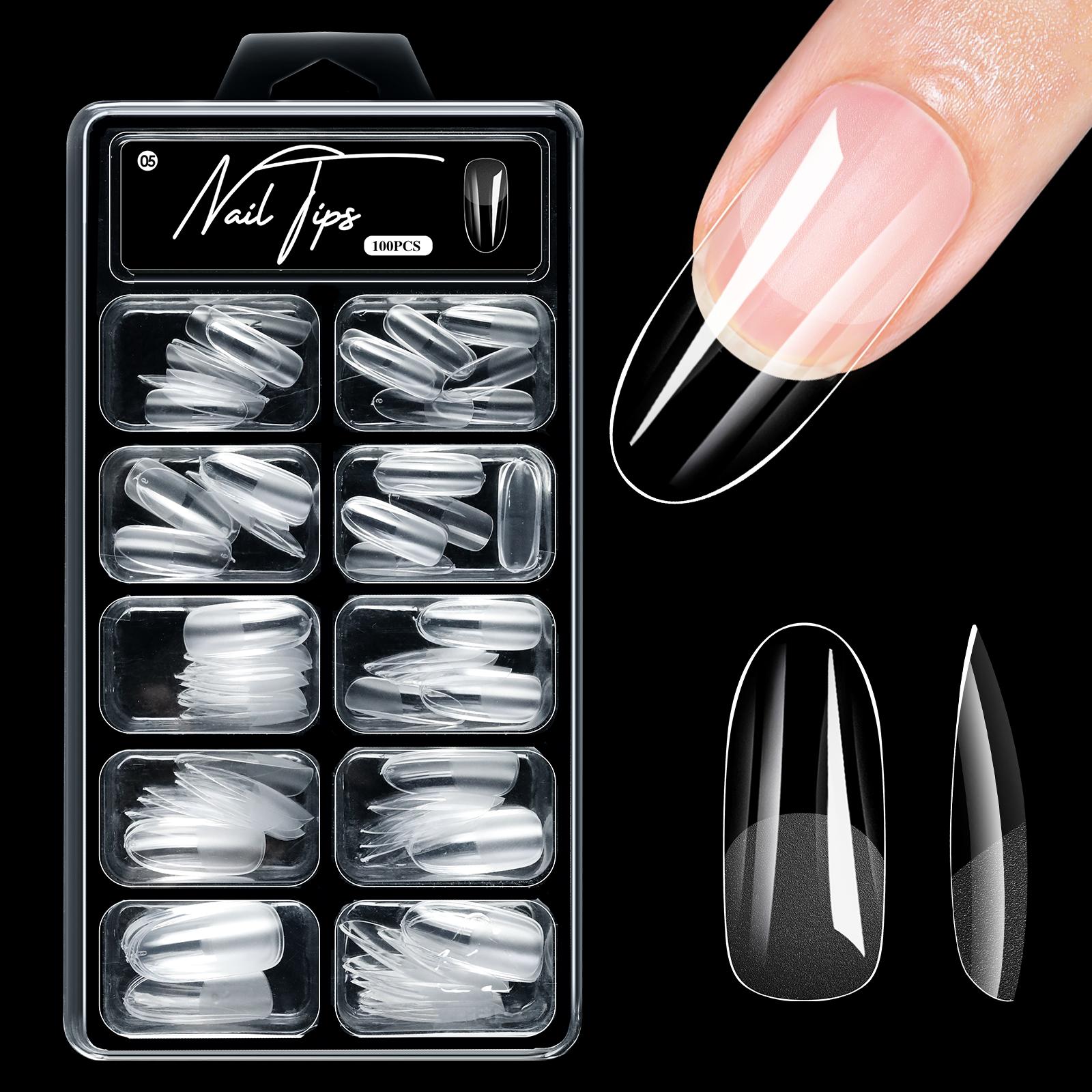 

100 шт. Миндалевидные ногти-гробики, типсы из мягкого геля, полуматовые, полное покрытие, накладные ногти, типсы для наращивания гелем, капсулы