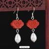 Original cinnabar earrings niche design retro long fringed earrings, natal red earrings for women