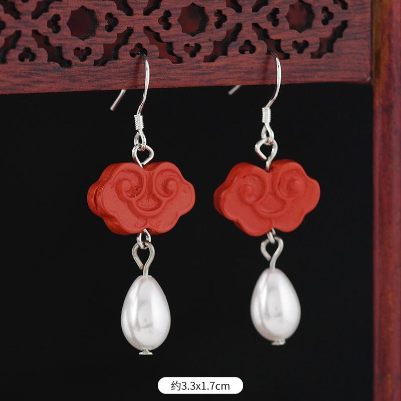 Original cinnabar earrings niche design retro long fringed earrings, natal red earrings for women