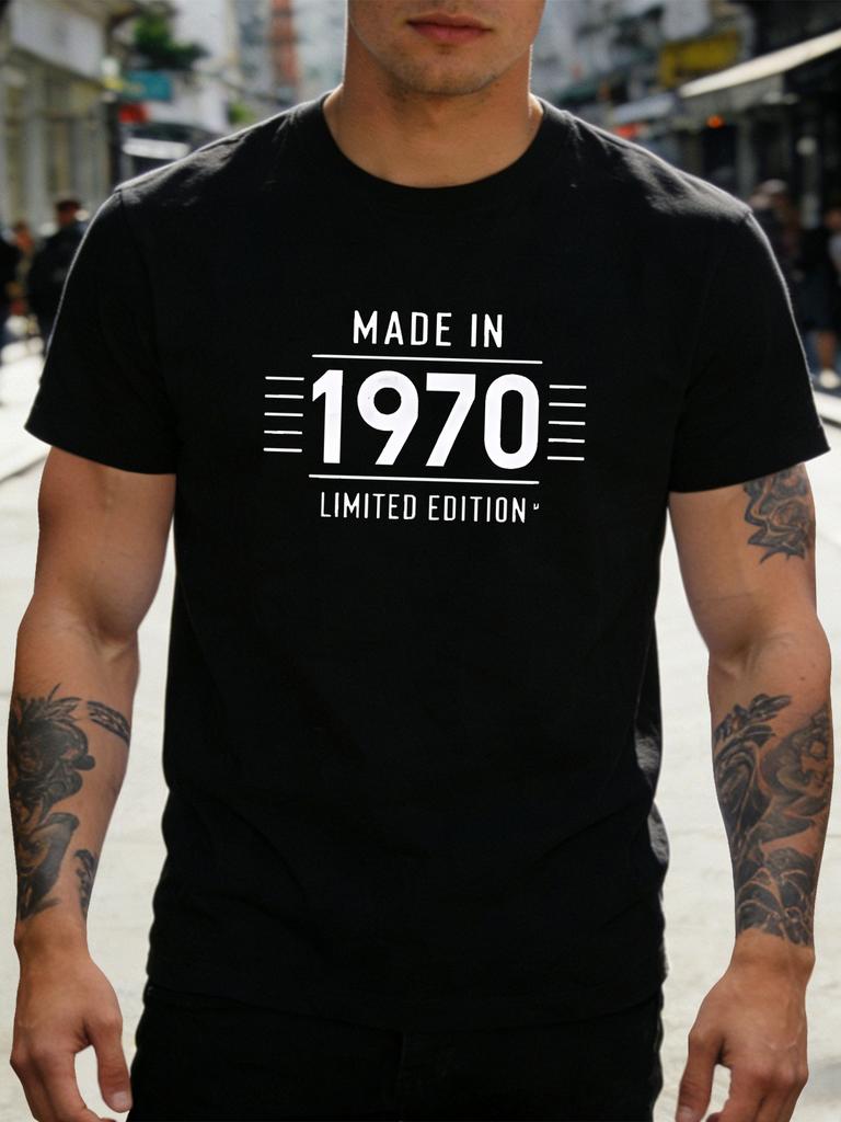 Unisex Black Tee 1970 Limited Edition Letter Print Short Sleeve Loose Casual Street Basic Top For Adult Male Daily Fashion Outfit