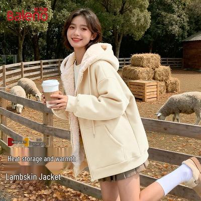 Baleno Women's Korean Style Hooded Shearling Lined Winter Coat