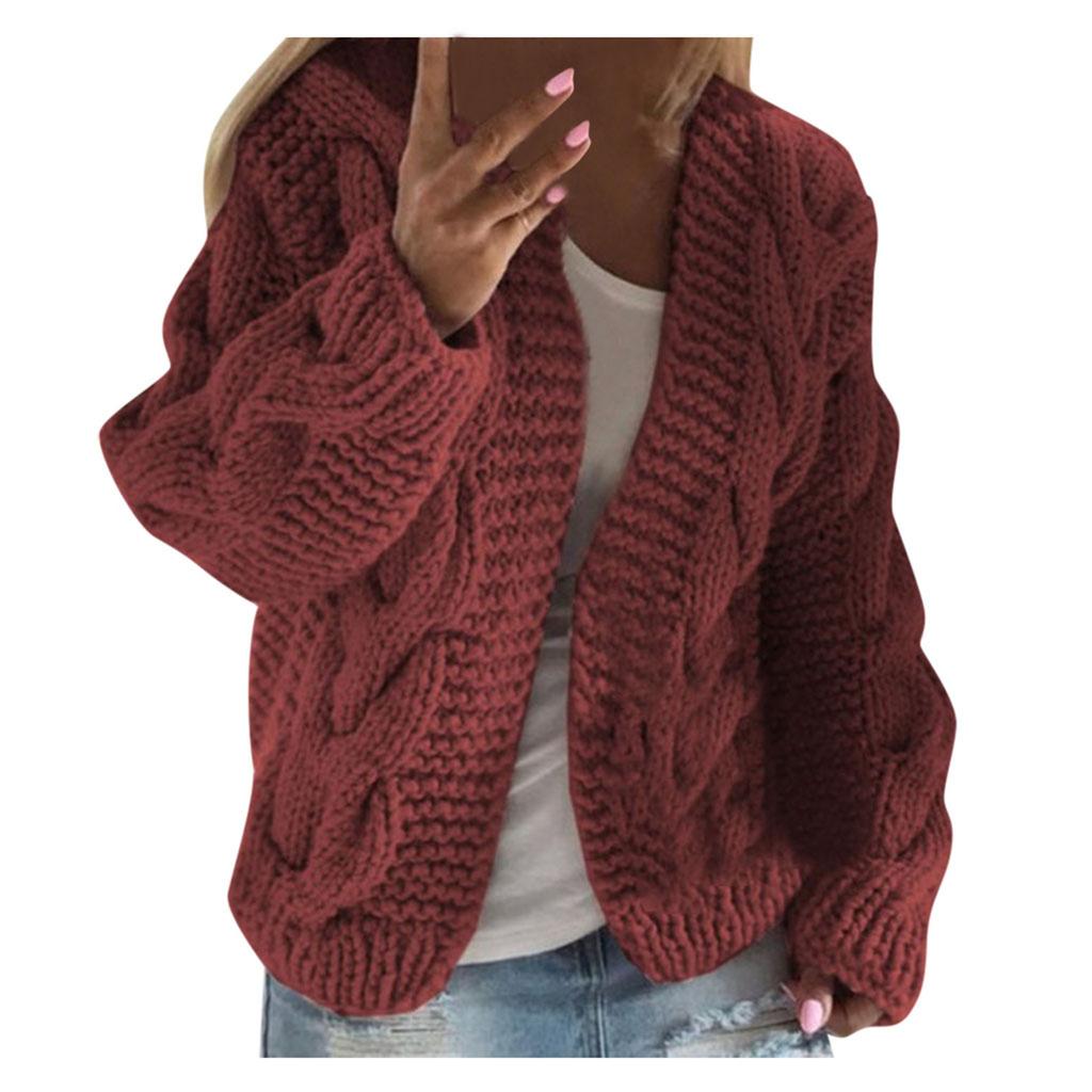Women Knit Pocket Cardigan Long Sleeve Sweater Causal Loose Sweater Coat Outwear