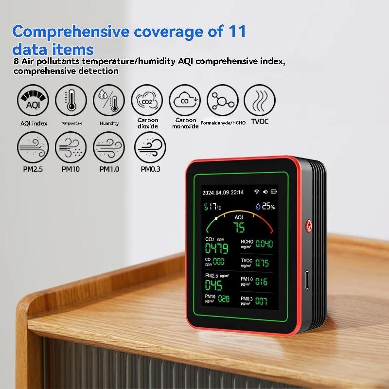 1 Piece Wifi 15 In 1 Tft Display Portable Aqi Pm0.3 Pm1.0 Pm2.5 Pm10 Co Co2 Tvoc Hchc Tester Home Air Quality Monitor