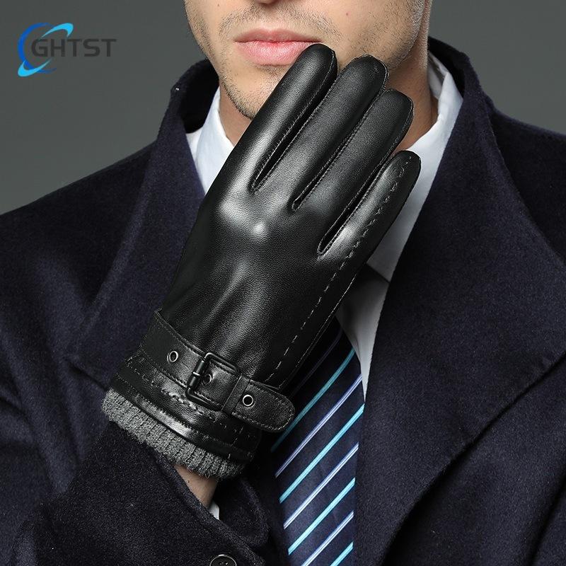 Business Leather Gloves for Men Winter Warm Plus Fleece Thickening  Driving and Riding Sheepskin Glove