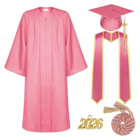 Academic Graduation Gown Set Breathable V-Neck Uniform for School Long Sleeve Polyester Soft Ceremony Diploma Photography