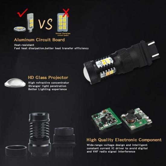 3157 3457A White Amber Dual Color Switchback LED Turn Signal Light Bulb 16K