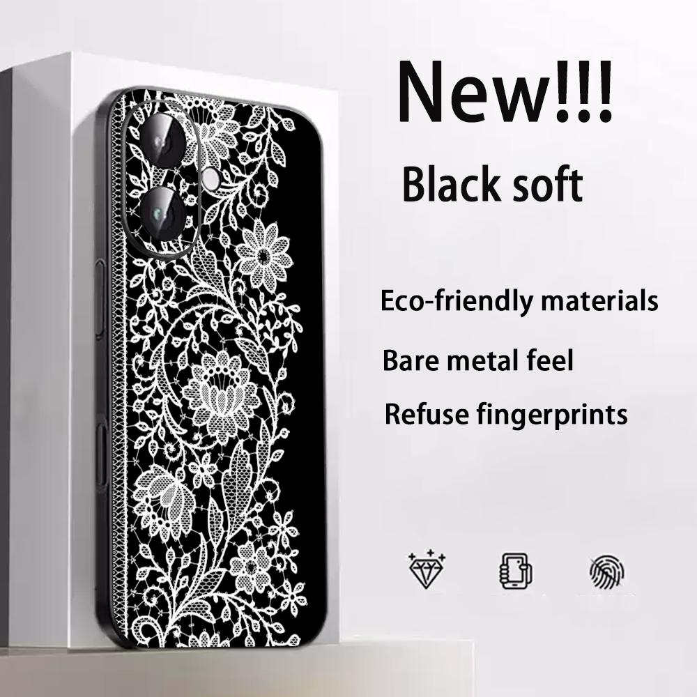 

Lace print Black art pattern design Phone Case For iPhone 17 16 e 15 14 13 12 Plus Mini Pro Max Soft black Shockproof Cover iPhone 16e