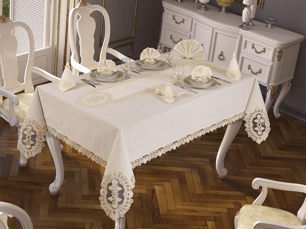 Joy Dinner Set 26pcs, Table Cloth Rectangle 160x220, Runner 140x35, Napkins 35x35, Linen, Cream