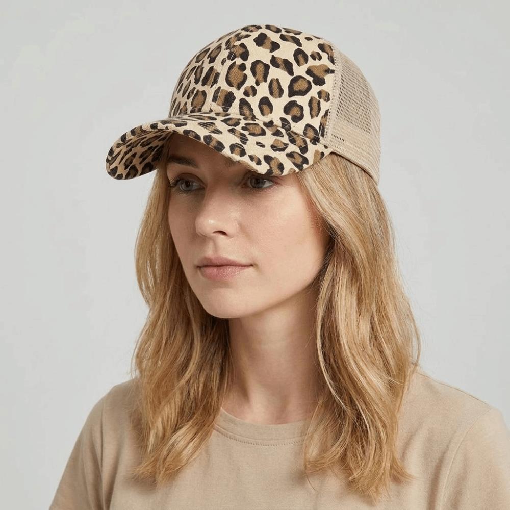 Adjustable Visor Hat Breathable Mesh Peaked Hat Fashion Leopard Print Baseball Cap Unisex