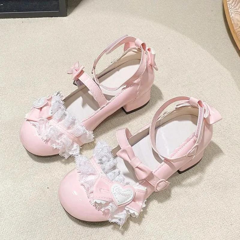 Lace Palace Leather Shoes Lolita Shoes Cute Lolita Japanese Sweet Bow Thick Custom Shoes Japanese Girls' Tea Party