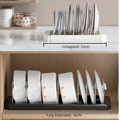 Adjustable Expandable Dish Rack Multi-Functional Space-Saving Expandable Pans Organizer Rack Stainless Steel Cabinet Pan Rack