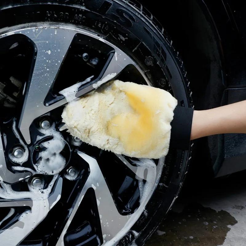 1pcs Wool Plush Car Cleaning Sponge Glove Car Polishing Washing Gloves Microfibre Wash Automotive Cleaner Wool