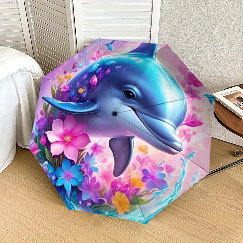 1pc Dolphin Floral Fantasy Umbrella with Plastic Handle,Suitable for All Seasons Home Travel Outdoor UmbrellaDD347