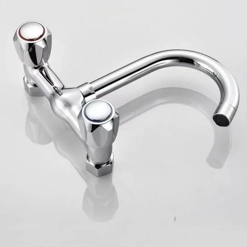 Hot and Cold Faucet Copper Into The Wall Kitchen Double Hole Laundry Basin Washing Basin Balcony Sink Washing Table Faucet