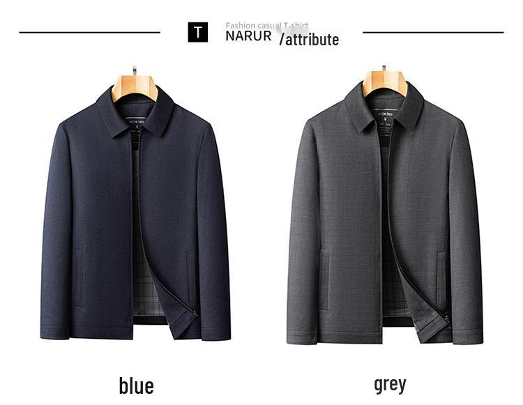 Men's Wool & Mulberry Silk Jacket - Business Casual Lapel Coat for Civil Servants & Dad Style