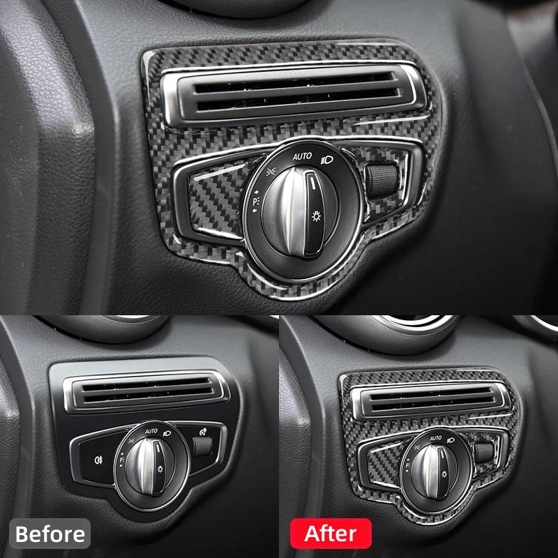 Hot Interior Mouldings For Mercedes Benz W205 C180 C200 C300 C GLC Class Carbon Fiber Headlight Switch Knob Trim Frame Sticker C