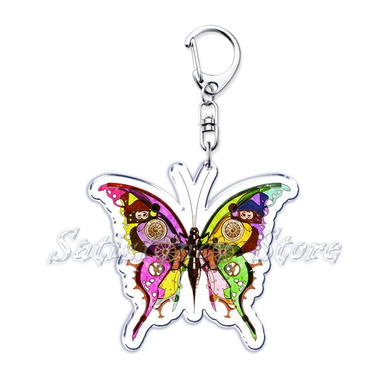 Beautiful Lavender Flower Monarch Butterfly Keychains Ring for Accessories Bag Butterflies Pendant Key Chain Jewelry Fans Gifts